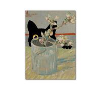 Divertido póster de gato negro de Van Gogh Matisse Monet Klimt, pintura de la gran ola, lienzo retro para pared, estética, decoración del hogar (SKU13, 40 x 50 cm, sin marco)