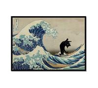 Divertido póster de gato negro de Van Gogh Matisse Monet Klimt, pintura de la gran ola, lienzo retro para pared, estética, decoración del hogar (SKU16, 40 x 60 cm, marco de metal negro)
