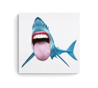 Divertido póster de un tiburón que muestra sus dientes y lengua, póster de arte vintage, lienzo de pared, decoración estética, sala de estar, habitación de los niños, cafetería, baño, adecuado para