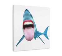 Divertido póster de un tiburón que muestra sus dientes y lengua, póster de arte vintage, lienzo de pared, decoración estética, sala de estar, habitación de los niños, cafetería, baño, adecuado para