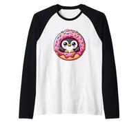 Divertido Postre de Dona de pingüino Lindo diseño Dulce Camiseta Manga Raglan