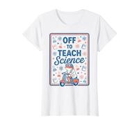 Divertido Profesor de Ciencias Frog Scooter Educador de Regreso a la Escuela Camiseta gráfica económica, Mujer, Blanco, L