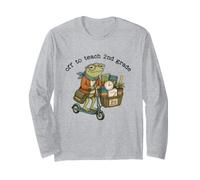 Divertido Profesor de Segundo Grado Frog Scooter Regreso a la Escuela Enseñanza Manga Larga