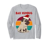Divertido pug de Navidad en un sombrero de Papá Noel, Scrooge Bah Humbug Manga Larga