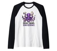 Divertido Pulpo 8 Brazos Cero Paciencia Humor Malhumorado Camiseta Manga Raglan
