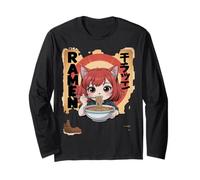 Divertido Ramen Anime Gato Chica Comiendo Fideos Retro Manga Larga