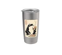 Divertido Rana Fumar Comer Pizza Japonés Retro Meme Arte Vaso térmico de acero inoxidable de doble pared