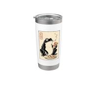 Divertido Rana Fumar Comer Pizza Japonés Retro Meme Arte Vaso térmico de acero inoxidable de doble pared