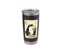 Divertido Rana Fumar Comer Pizza Japonés Retro Meme Arte Vaso térmico de acero inoxidable de doble pared