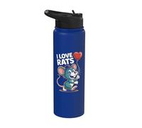 Divertido ratón con globo y corazón I Love Rats Stainless Steel Insulated Water Bottle
