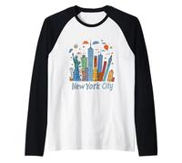 Divertido Recuerdo de la Ciudad de Nueva York para niños pequeños o niñas Camiseta Manga Raglan