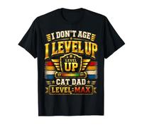 Divertido Regalo de cumpleaños con Texto en inglés I Don't Age I Level Up Cat Dad Level MAX Camiseta