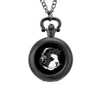Divertido reloj de bolsillo con diseño de conejillos de indias vintage con colgante de aleación, collar de regalo para hombres y mujeres, Estilo negro, talla única