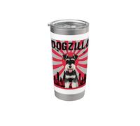 Divertido retro japonés Dogzilla miniatura Schnauzer perro amante Vaso térmico de acero inoxidable de doble pared