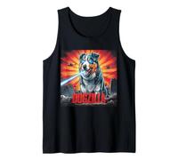 Divertido Retro Japonés Dogzilla Pastor Australiano Perro Amante Camiseta sin Mangas