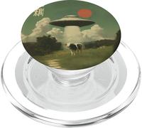 Divertido Retro Vintage Japonés Vaca Abducción Alien Nave Espacial PopSockets PopGrip para MagSafe