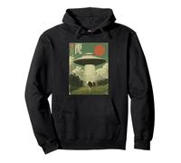 Divertido Retro Vintage Japonés Vaca Abducción Alien Nave Espacial Sudadera con Capucha