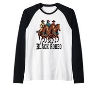 Divertido Rodeo Negro Diciendo Vaquera Poder Caballo Reina Mujeres Hombres Camiseta Manga Raglan