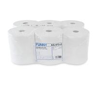 Divertido rollo de toalla de mano de 2 capas con núcleo especial de 4 cm, para dispensadores genéricos, color blanco brillante, 21 cm aprox. 140 m (Pack de 6)
