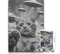Divertido Rompecabezas de Gato,OVNI,Selfie,Extraterrestre,1000 Piezas para Adolescentes,Juego de Aprendizaje de Pensamiento estratégico,Regalo Ideal y significativo para Cualquier Evento, 38x52cm