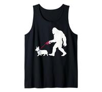 Divertido Sasquatch con Forma de Perro Corgi, Estilo Retro, paseando Camiseta sin Mangas
