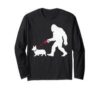 Divertido Sasquatch con Forma de Perro Corgi, Estilo Retro, paseando Manga Larga