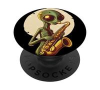 Divertido saxofonista alienígena para surcos galácticos PopSockets PopGrip Adhesivo