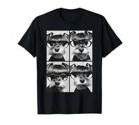 Divertido Schnauzer con Gafas de Sol Retro Meme Perros Bob Corte de Pelo Camiseta