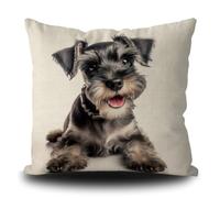 Divertido schnauzer miniatura funda de almohada para perro cachorro arte almohada decorativa para sofá sofá cama amante del perro regalo lino blanco 46 x 40 cm estilo de doble cara 4