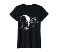 Divertido Sci-FI Humor OVNI Alien Gracias por Creer en Mí Camiseta gráfica económica, Mujer, Negro, S