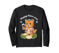 Divertido seder Vintage de Paws-Over Cat Happy Passover Manga Larga
