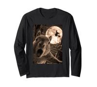 Divertido Selfie de Ardilla con Bruja voladora de Luna Llena de Halloween Manga Larga