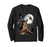 Divertido Selfie de Ardilla con Bruja voladora de Luna Llena de Halloween Manga Larga