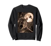 Divertido Selfie de Ardilla con Bruja voladora de Luna Llena de Halloween Sudadera