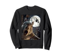 Divertido Selfie de Ardilla con Bruja voladora de Luna Llena de Halloween Sudadera