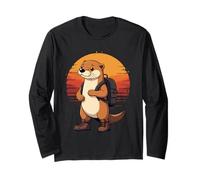 Divertido Senderismo Río Nutria Cottagecore Retro Atardecer Manga Larga