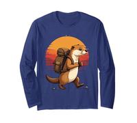 Divertido Senderismo Río Nutria Cottagecore Retro Atardecer Manga Larga
