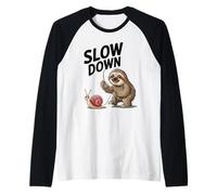 Divertido Slow Down Diciendo Perezoso Caracol Humor Relajado Vibes Papá Camiseta Manga Raglan