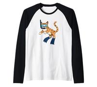 Divertido Snorkeling Gato Dibujos Animados Diseño Lindo Animal Buceador Camiseta Manga Raglan