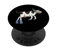 Divertido Snorkeling Vaca Dibujos Animados Diseño Lindo Animal Buceador PopSockets PopGrip Adhesivo