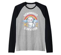 Divertido sobreviviente de hemorroides Diciendo humorístico Gato Lluvia Mujeres Hombres Camiseta Manga Raglan
