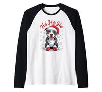 Divertido Sombrero de Papá Noel para Perro Pittie Ho Ho Ho Navidad Camiseta Manga Raglan