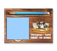 Divertido soporte para notas adhesivas, fingiendo que sé lo que estoy haciendo, decoración de escritorio, soporte de madera para bloc de notas de humor de oficina para escritorio de trabajo o