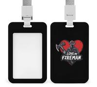 Divertido soporte para tarjetas de identificación con texto en inglés "I Love My Fireman" con cordón para profesores, enfermeras y médicos