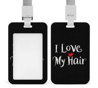 Divertido soporte para tarjetas de identificación con texto en inglés "I Love My Hair" con cordón para profesores, enfermeras y médicos