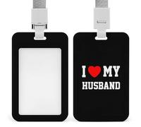 Divertido soporte para tarjetas de identificación con texto en inglés "I Love My Husband" con cordón para profesores, enfermeras y médicos