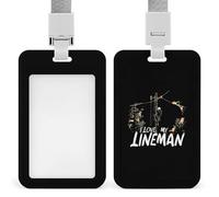 Divertido soporte para tarjetas de identificación con texto en inglés "I Love My Lineman" con cordón para profesores, enfermeras y médicos