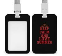 Divertido soporte para tarjetas de identificación con texto en inglés "Keep Calm and Love Summer" con cordón para profesores, enfermeras, médicos