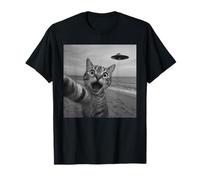 Divertido Sorprendido Gato Asustado Selfie Alien OVNI Extraterrestre Camiseta
