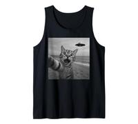 Divertido Sorprendido Gato Asustado Selfie Alien OVNI Extraterrestre Camiseta sin Mangas